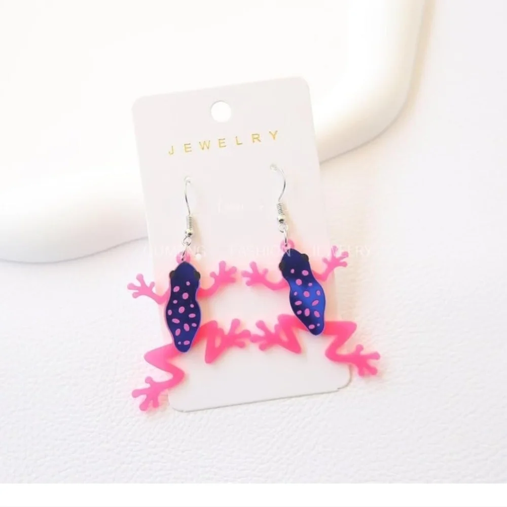 Pink and Blue Frog Earrings